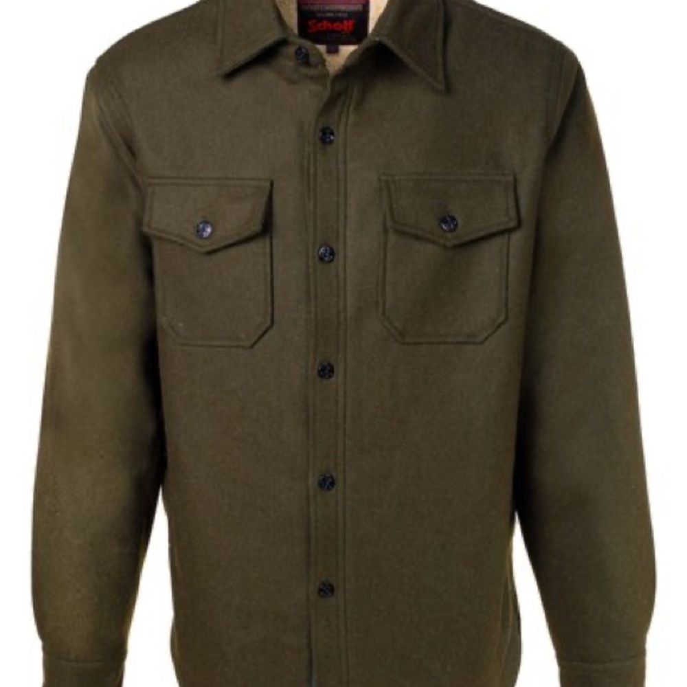 Schott NYC Olive Green Sherpa lined shirt jacket